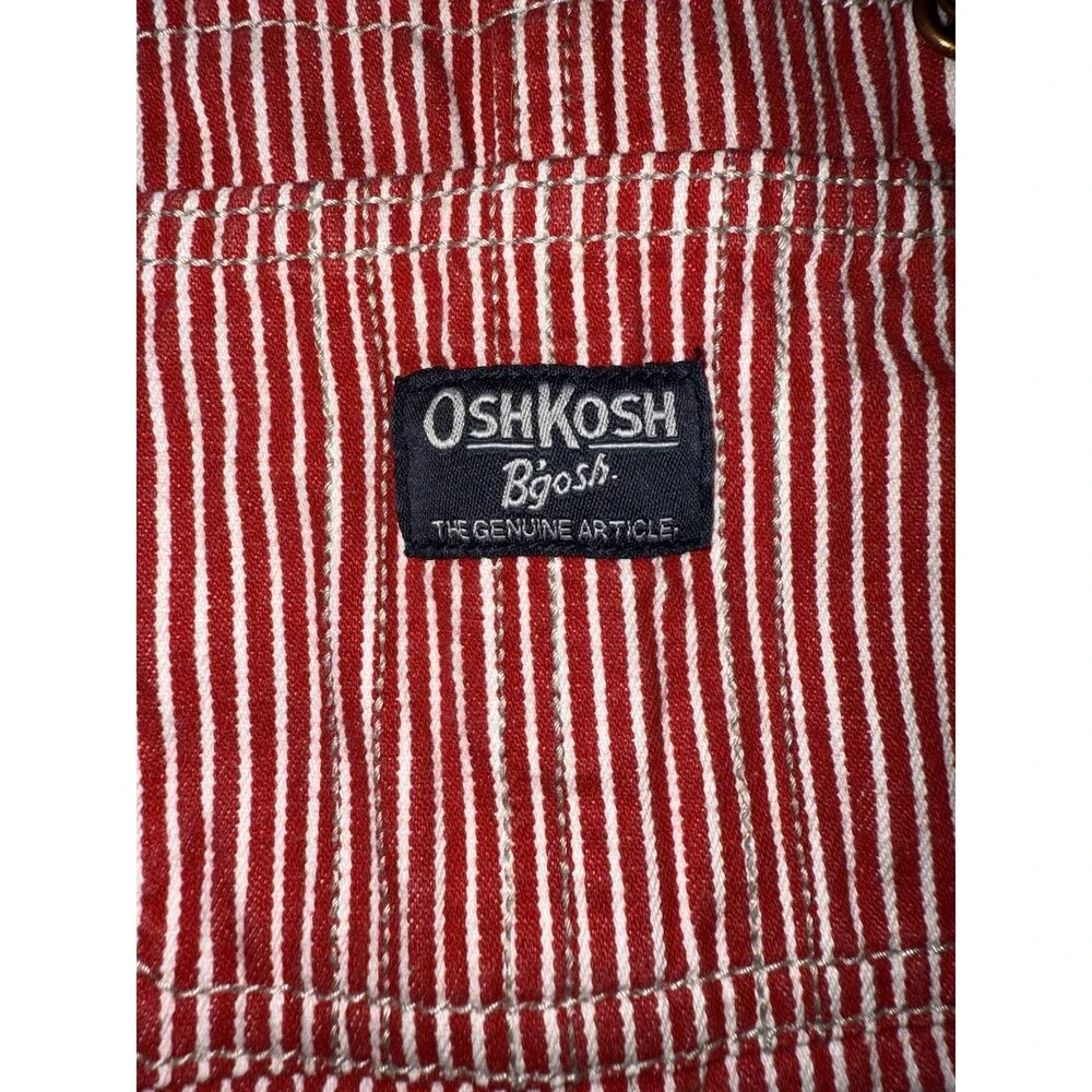 OshKosh B'gosh Red Hickory Stripe Bib Overalls 24M Fleece Lined Vestbak